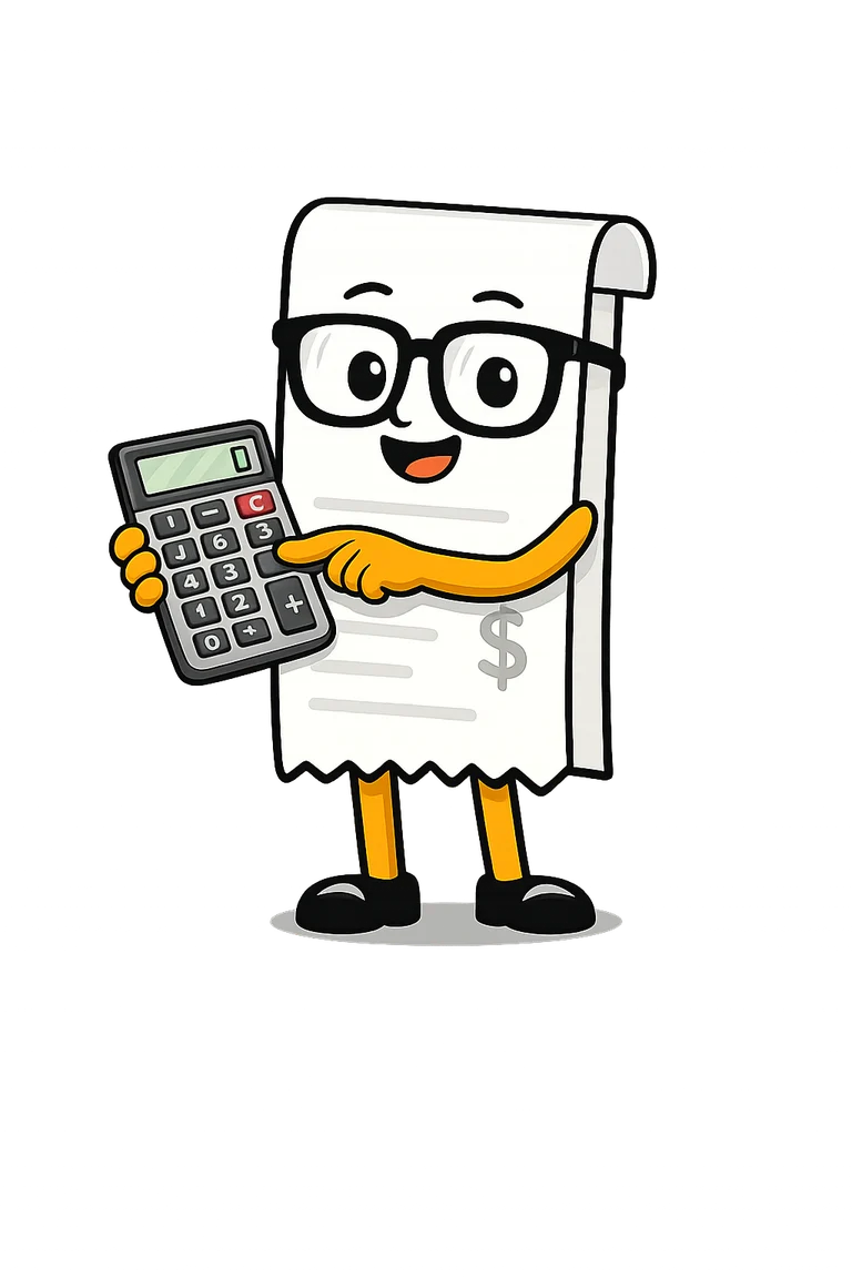 Personaje de Contaya con una calculadora